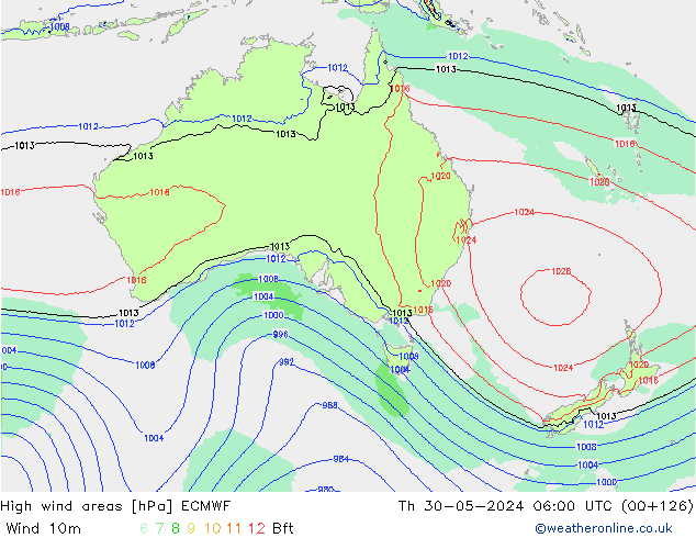 High wind areas ECMWF Qui 30.05.2024 06 UTC