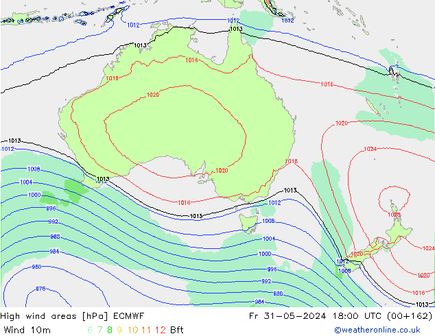 High wind areas ECMWF Pá 31.05.2024 18 UTC