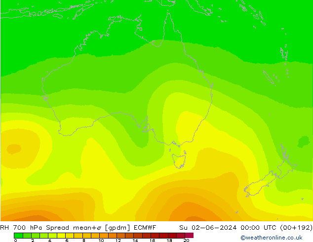 Humidité rel. 700 hPa Spread ECMWF dim 02.06.2024 00 UTC