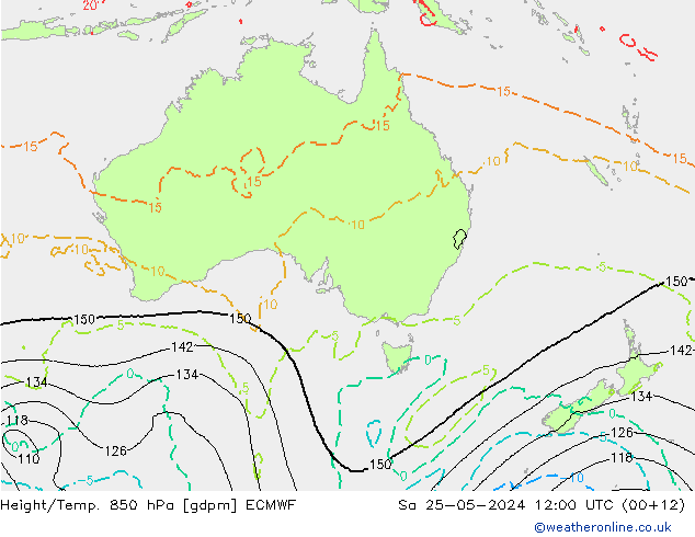 Height/Temp. 850 hPa ECMWF Sa 25.05.2024 12 UTC