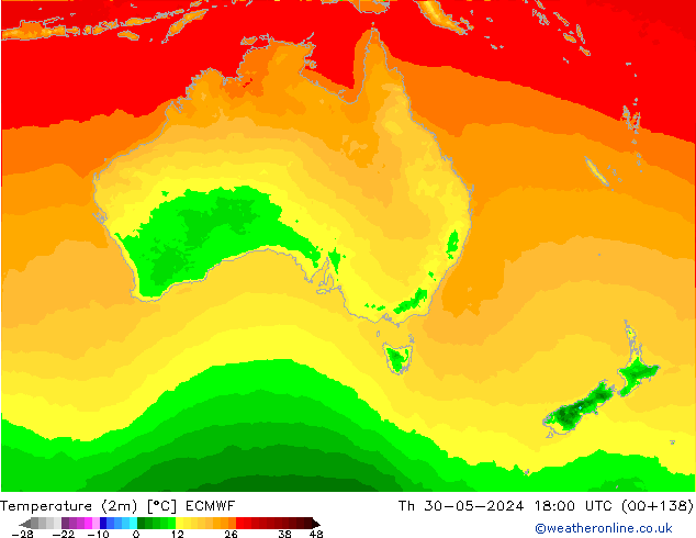 Temperature (2m) ECMWF Th 30.05.2024 18 UTC