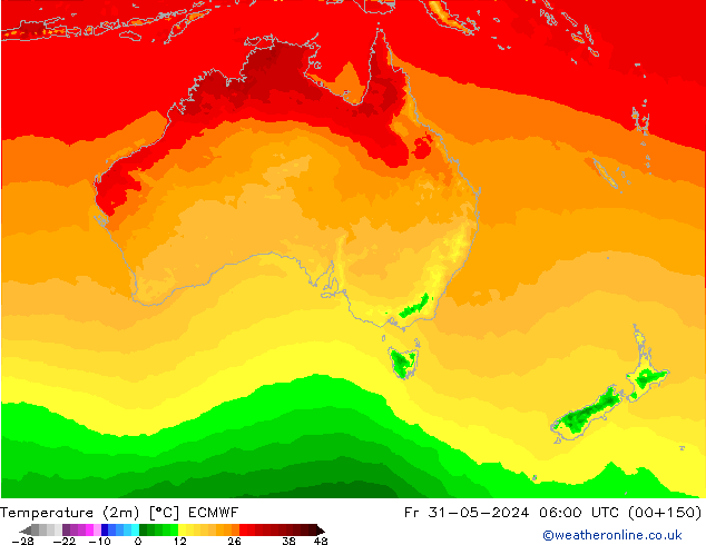 Temperatura (2m) ECMWF ven 31.05.2024 06 UTC