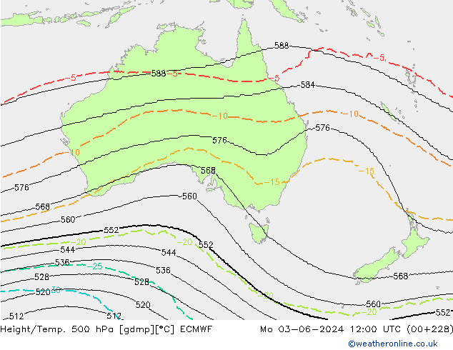 Height/Temp. 500 hPa ECMWF Mo 03.06.2024 12 UTC