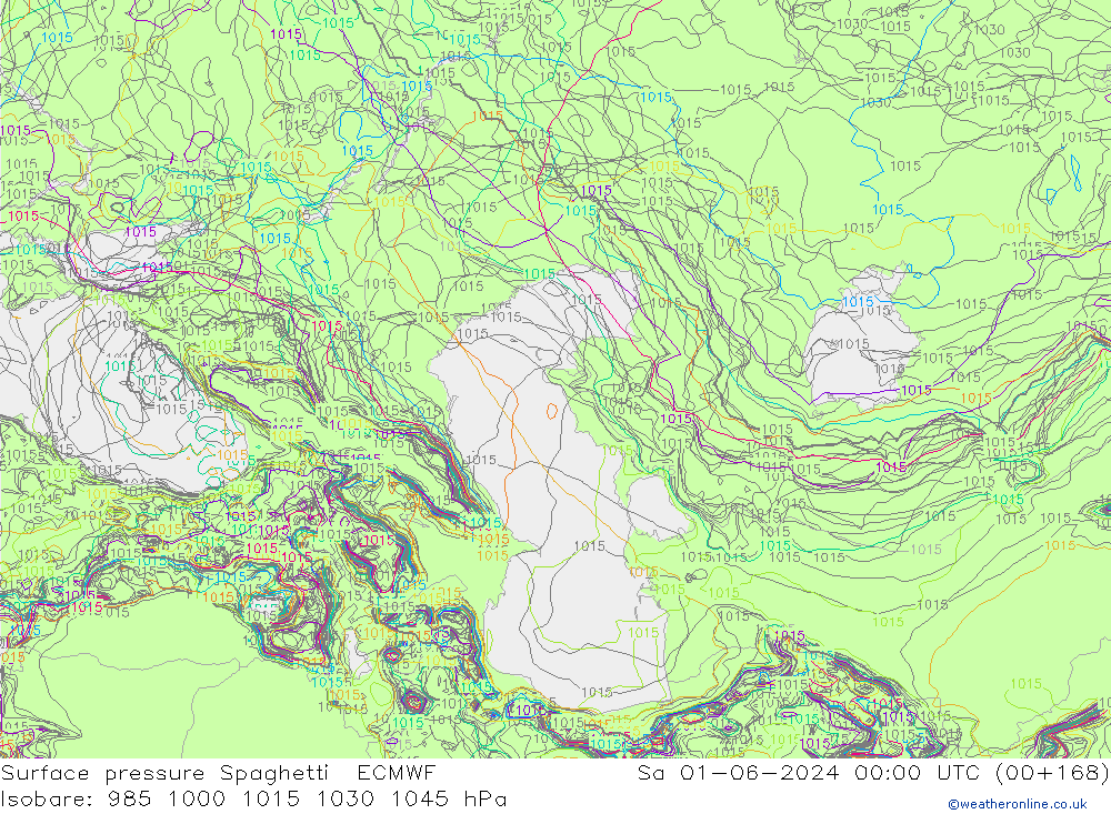pressão do solo Spaghetti ECMWF Sáb 01.06.2024 00 UTC