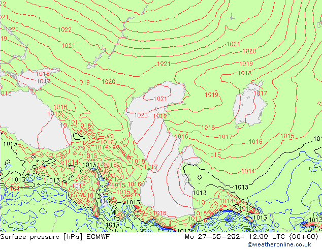 Atmosférický tlak ECMWF Po 27.05.2024 12 UTC