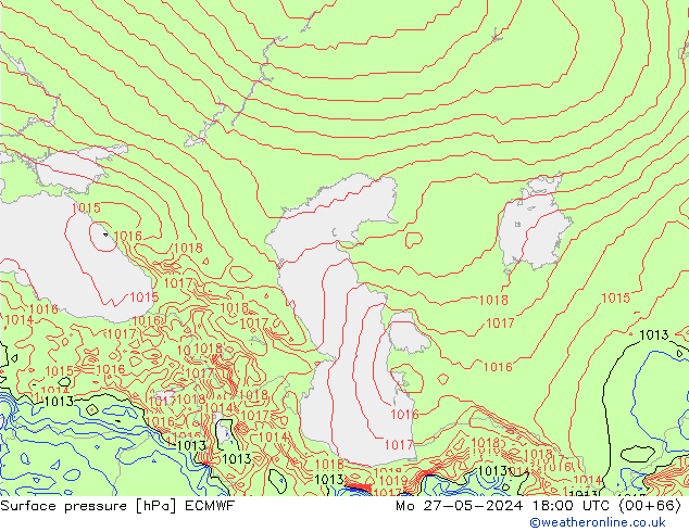 Atmosférický tlak ECMWF Po 27.05.2024 18 UTC