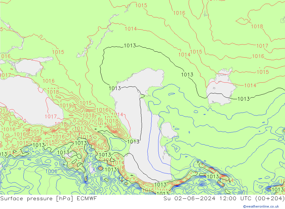 Pressione al suolo ECMWF dom 02.06.2024 12 UTC