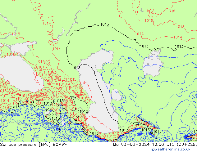 Presión superficial ECMWF lun 03.06.2024 12 UTC