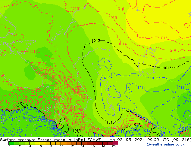 приземное давление Spread ECMWF пн 03.06.2024 00 UTC