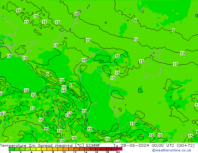 Temperatura 2m Spread ECMWF Ter 28.05.2024 00 UTC