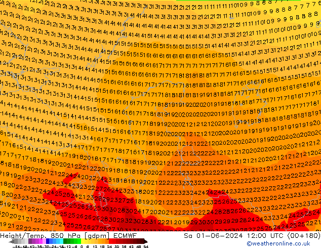 Height/Temp. 850 hPa ECMWF So 01.06.2024 12 UTC