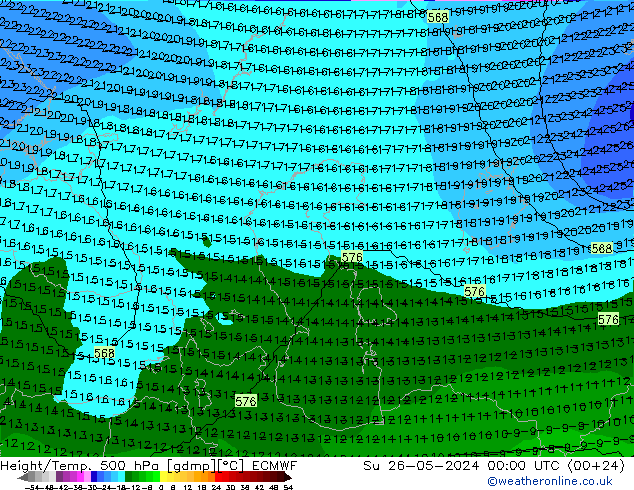 Height/Temp. 500 hPa ECMWF Su 26.05.2024 00 UTC