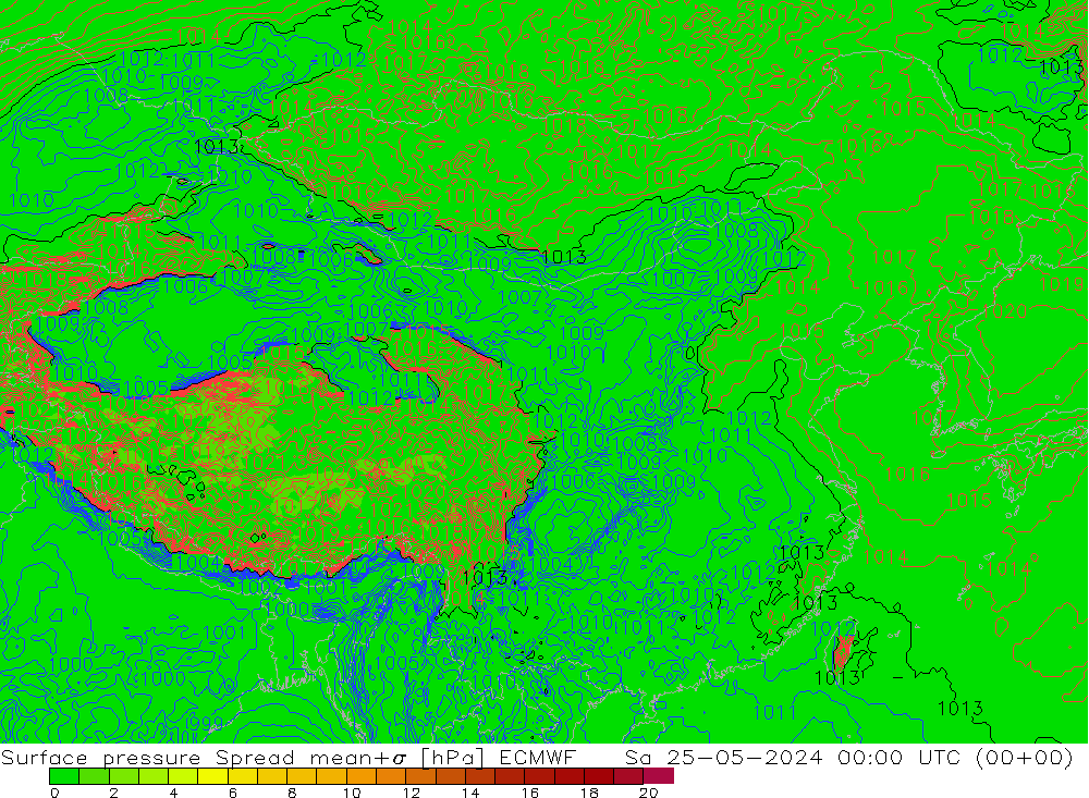 Surface pressure Spread ECMWF Sa 25.05.2024 00 UTC