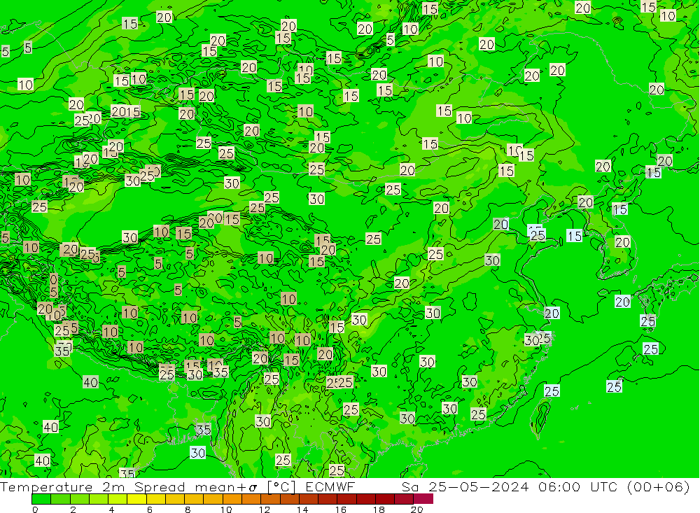 Temperature 2m Spread ECMWF Sa 25.05.2024 06 UTC