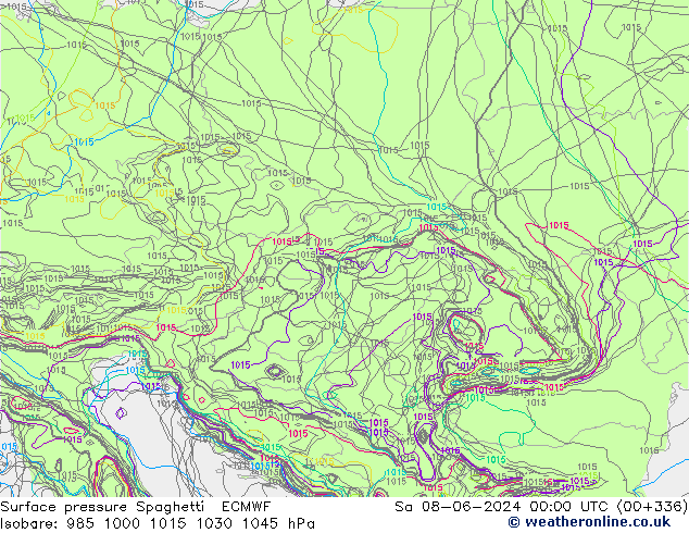 Surface pressure Spaghetti ECMWF Sa 08.06.2024 00 UTC