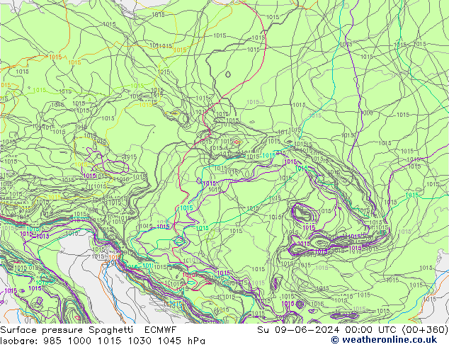 pressão do solo Spaghetti ECMWF Dom 09.06.2024 00 UTC