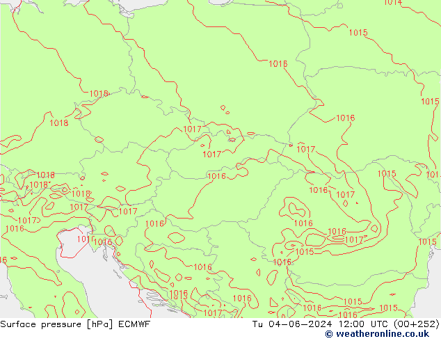 Atmosférický tlak ECMWF Út 04.06.2024 12 UTC