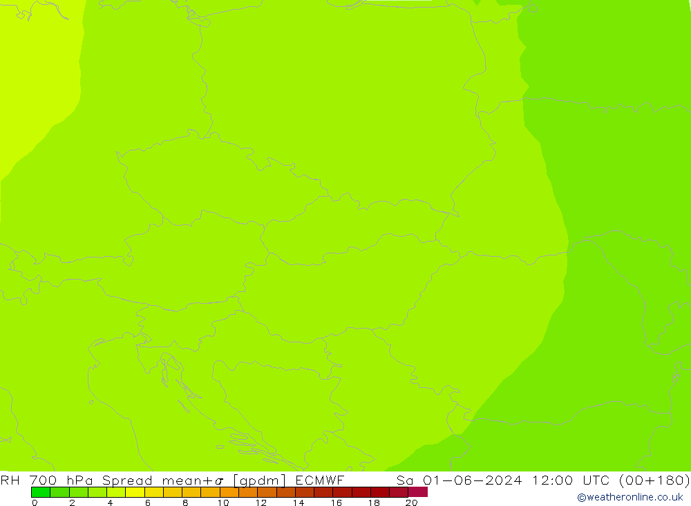 RH 700 hPa Spread ECMWF Sáb 01.06.2024 12 UTC