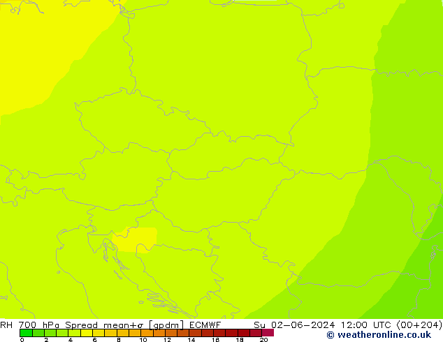 Humidité rel. 700 hPa Spread ECMWF dim 02.06.2024 12 UTC