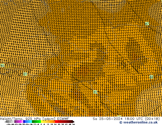 Height/Temp. 925 гПа ECMWF сб 25.05.2024 18 UTC