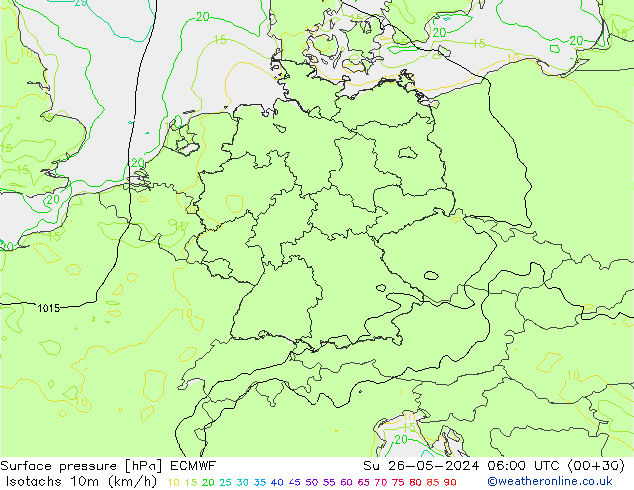 Isotachs (kph) ECMWF Su 26.05.2024 06 UTC