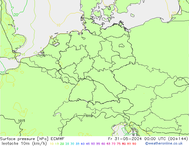 Isotachs (kph) ECMWF Fr 31.05.2024 00 UTC