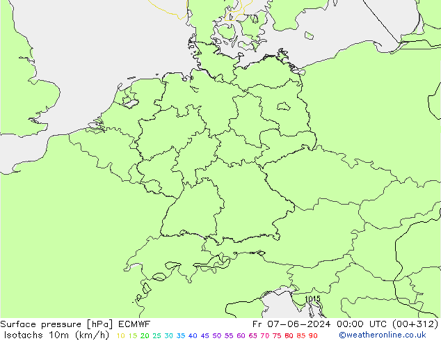 Isotachs (kph) ECMWF Fr 07.06.2024 00 UTC