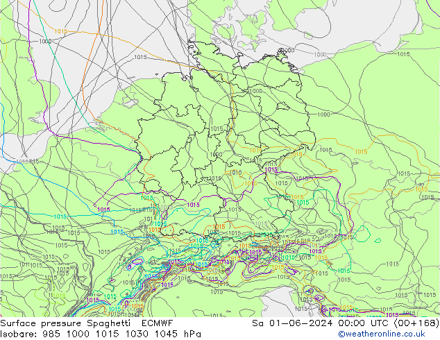 Presión superficial Spaghetti ECMWF sáb 01.06.2024 00 UTC