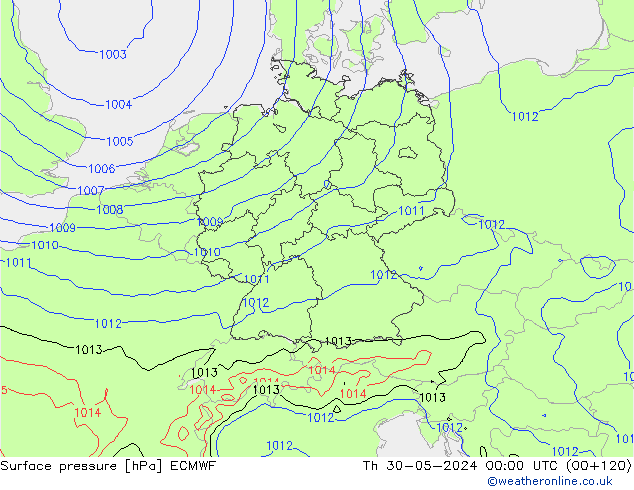 Pressione al suolo ECMWF gio 30.05.2024 00 UTC