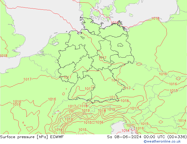 Surface pressure ECMWF Sa 08.06.2024 00 UTC