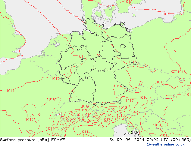 Luchtdruk (Grond) ECMWF zo 09.06.2024 00 UTC