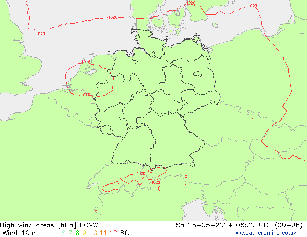 High wind areas ECMWF сб 25.05.2024 06 UTC