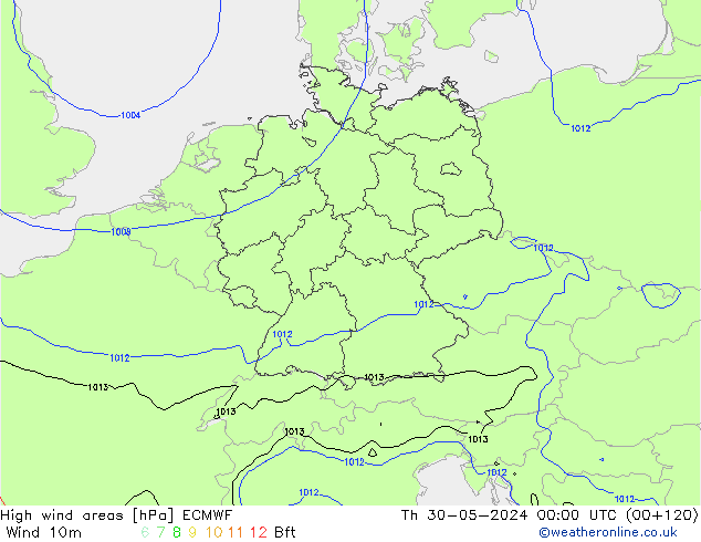 High wind areas ECMWF gio 30.05.2024 00 UTC