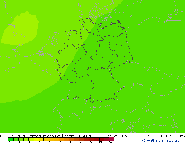 RH 700 hPa Spread ECMWF We 29.05.2024 12 UTC