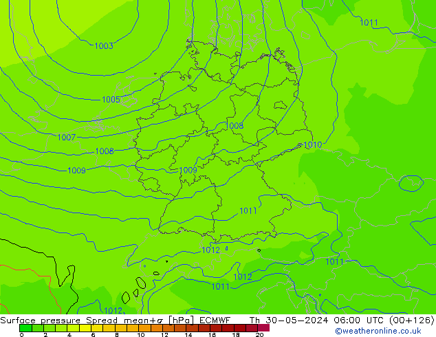 Surface pressure Spread ECMWF Th 30.05.2024 06 UTC