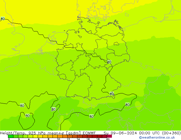 Height/Temp. 925 hPa ECMWF Su 09.06.2024 00 UTC