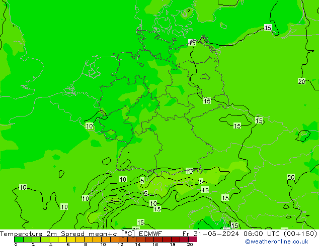 Sıcaklık Haritası 2m Spread ECMWF Cu 31.05.2024 06 UTC