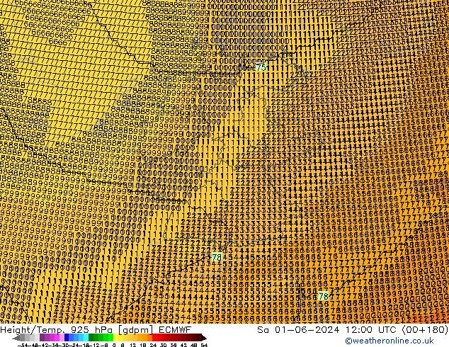 Height/Temp. 925 hPa ECMWF Sa 01.06.2024 12 UTC