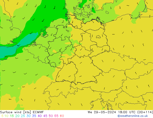 Surface wind ECMWF We 29.05.2024 18 UTC