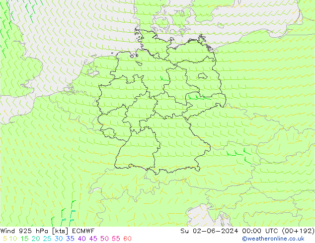 Wind 925 hPa ECMWF Su 02.06.2024 00 UTC