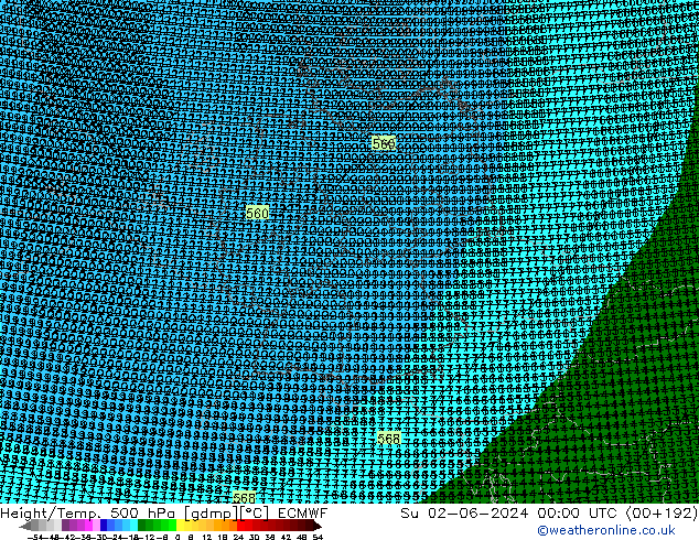 Height/Temp. 500 hPa ECMWF Su 02.06.2024 00 UTC