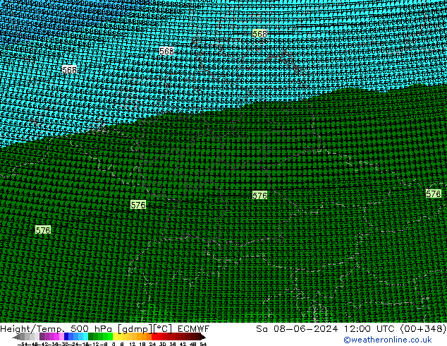 Height/Temp. 500 hPa ECMWF Sa 08.06.2024 12 UTC