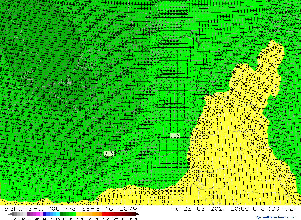 Géop./Temp. 700 hPa ECMWF mar 28.05.2024 00 UTC