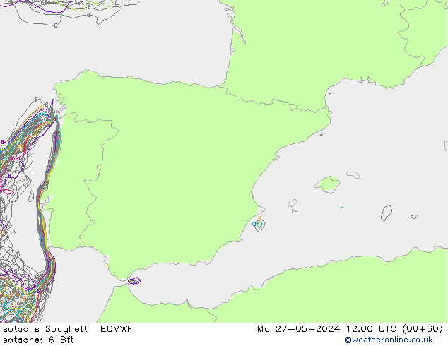 Isotaca Spaghetti ECMWF lun 27.05.2024 12 UTC