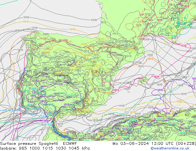 Surface pressure Spaghetti ECMWF Mo 03.06.2024 12 UTC