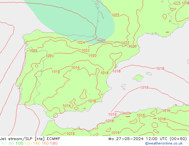 Jet Akımları/SLP ECMWF Pzt 27.05.2024 12 UTC