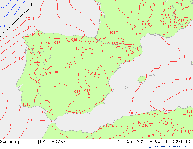 Presión superficial ECMWF sáb 25.05.2024 06 UTC
