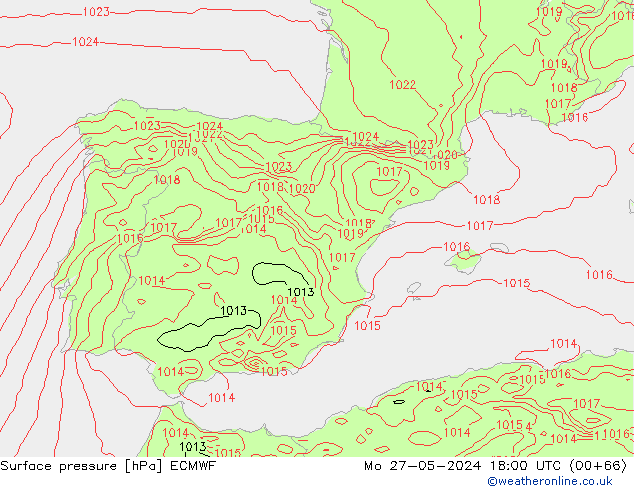 Surface pressure ECMWF Mo 27.05.2024 18 UTC