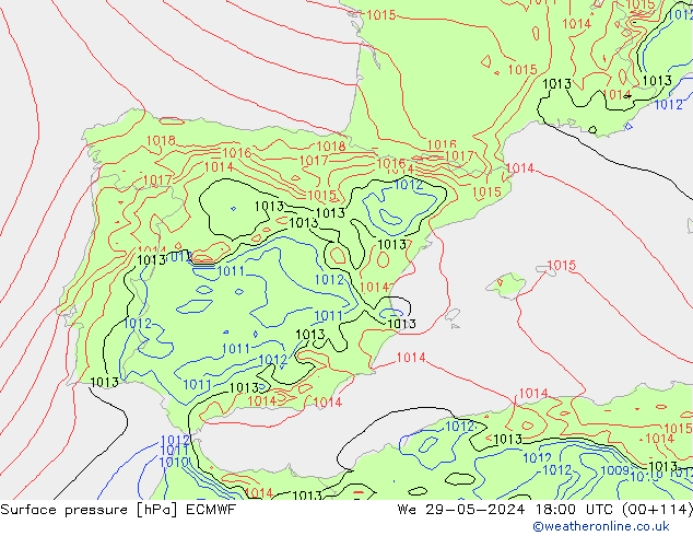 Atmosférický tlak ECMWF St 29.05.2024 18 UTC