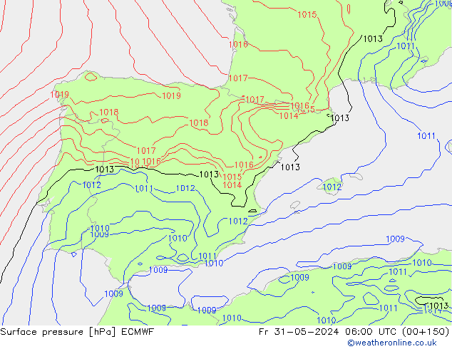 Surface pressure ECMWF Fr 31.05.2024 06 UTC